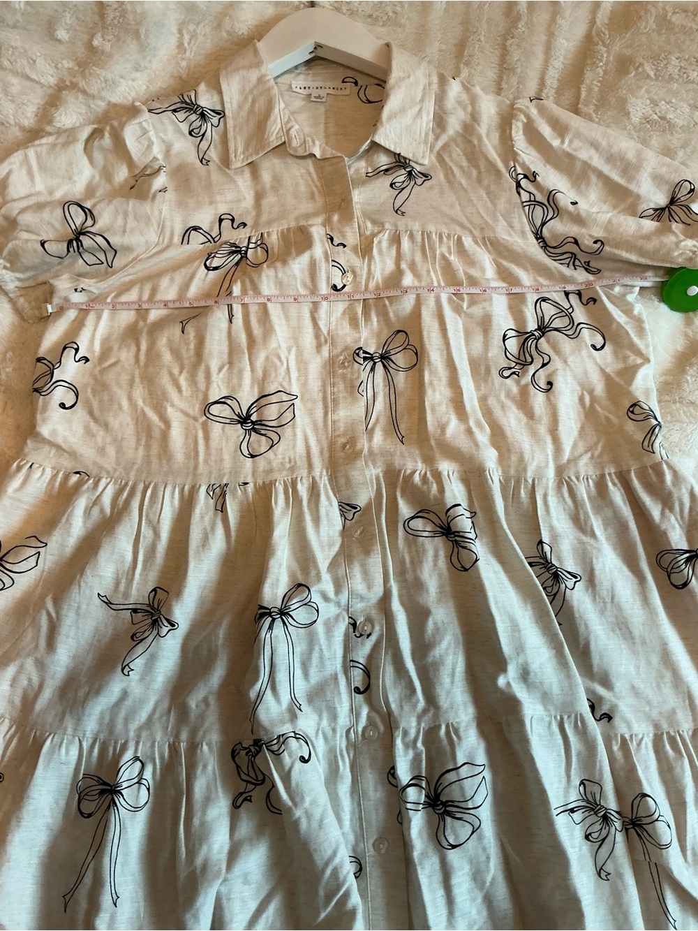 Jane and Delancey Cream Button-Front Tiered Dress Black Bow Print size large - Picture 4 of 4